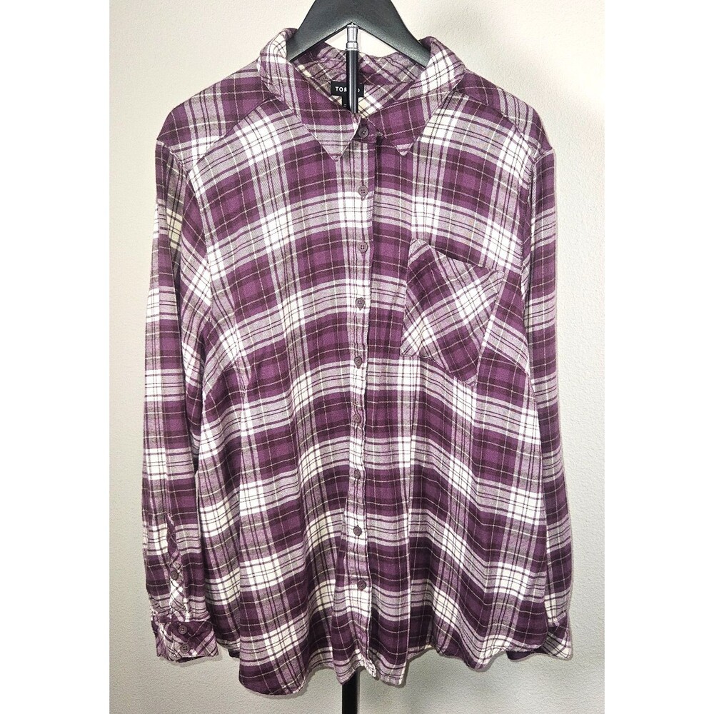 Torrid Lizzie Womens Size 3 Purple Plaid Button Up Shirt Rayon Flannel Plus Size